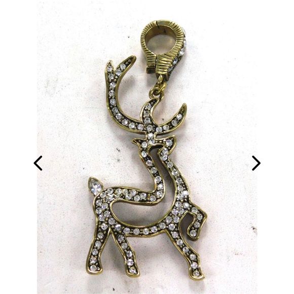 Rare Heidi Daus Rhinestone Reindeer Slider Pendant - Picture 1 of 10